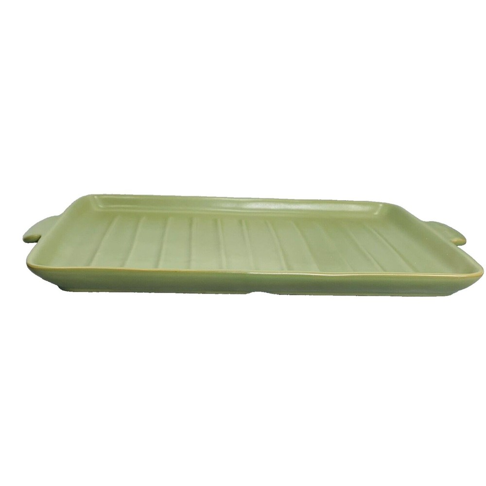 Longaberger Flameware SAGE Grill Pan Pottery Server Cookware 18" x 10" Green - Picture 2 of 14